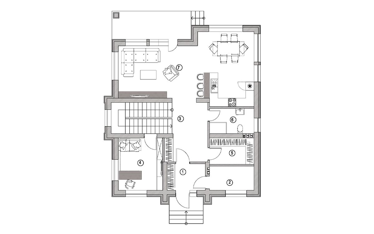 Планировка 1-го этажа c мебелью