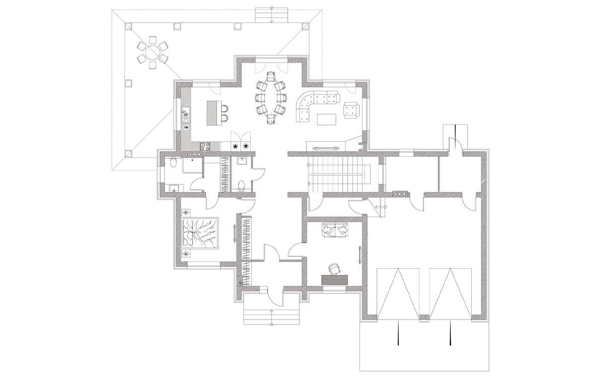 Планировка 1-го этажа c мебелью
