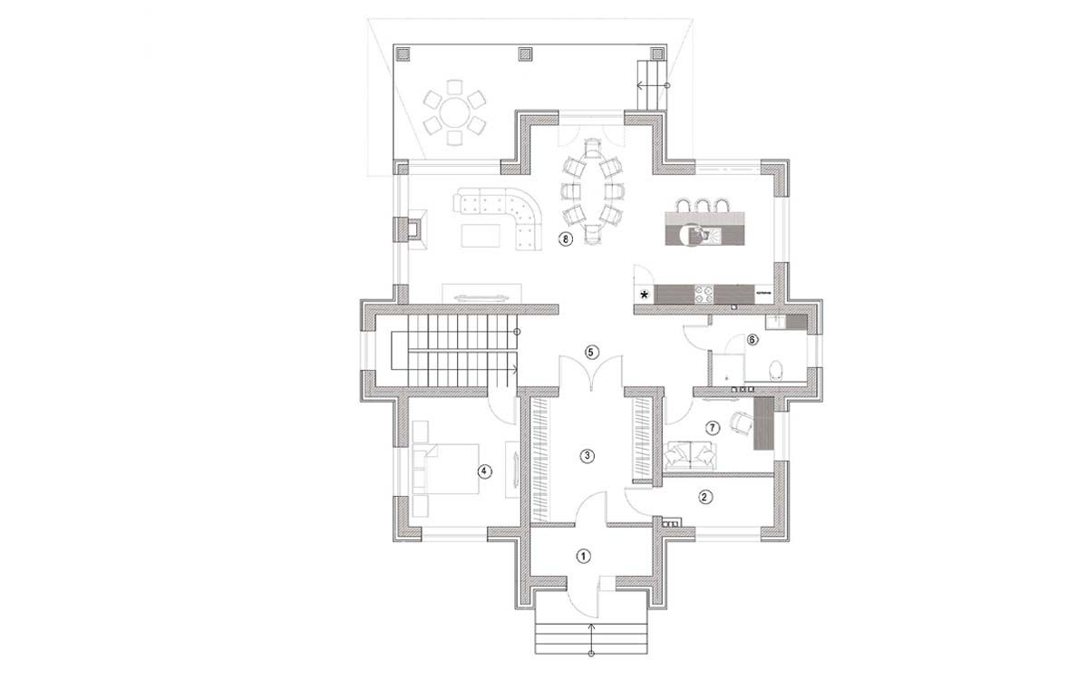 Планировка 1-го этажа c мебелью