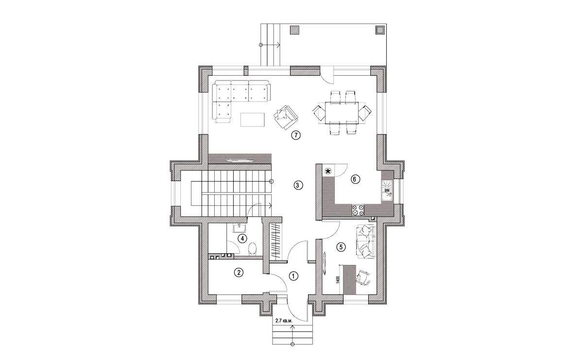 Планировка 1-го этажа c мебелью