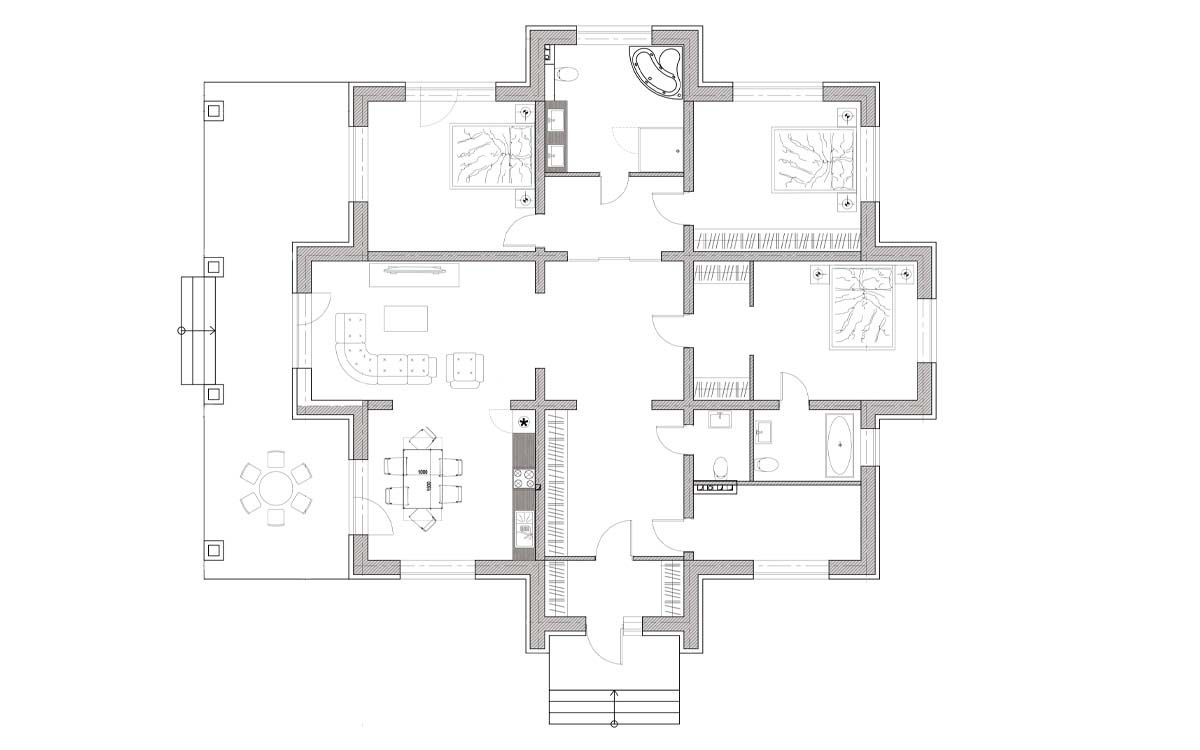 Планировка 1-го этажа c мебелью